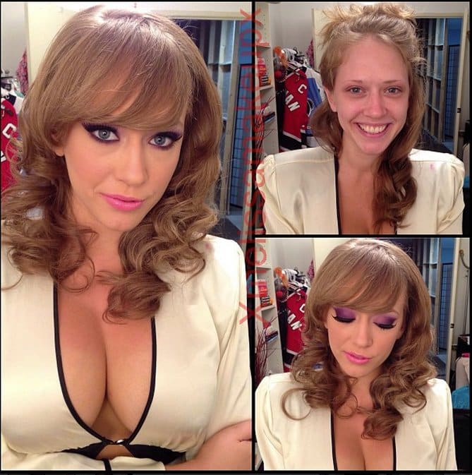 Pornostar Kagney Linn Karter ungeschminkt und geschminkt