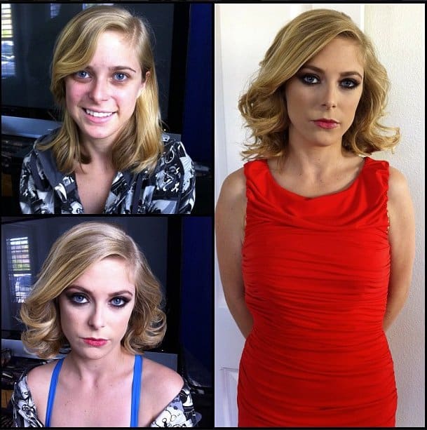 Pornostar Penny Pax ungeschminkt und geschminkt