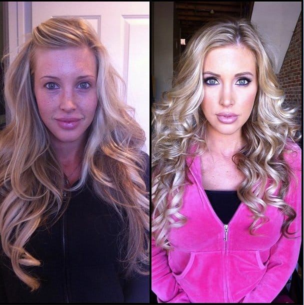 Pornostar Samantha Saint ungeschminkt und geschminkt